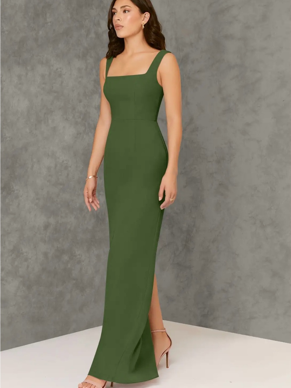 Azazie Olive Green Square Neck Column Dress